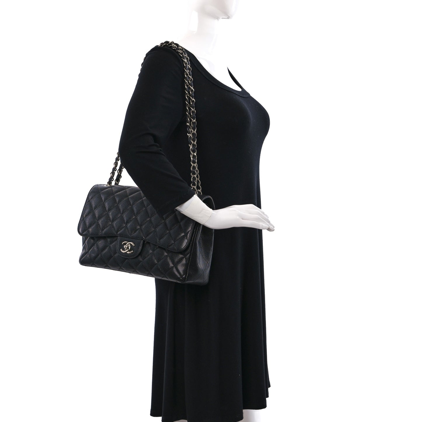 Caviar Quilted Jumbo Double Flap Black