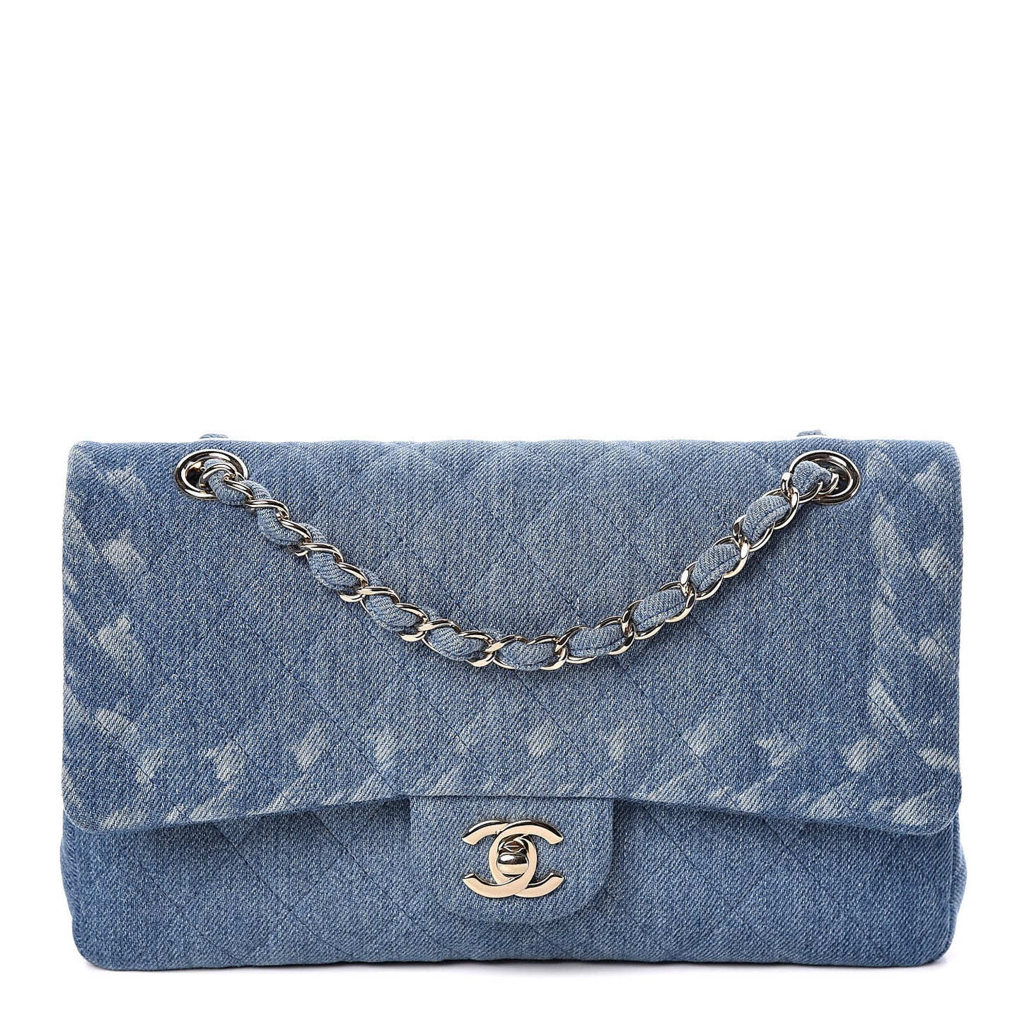 Denim Quilted Medium Double Flap Blue