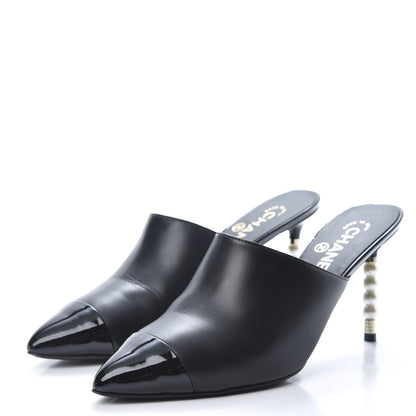 Chanel Lambskin Patent Calfskin Pearl Mules 40 Black 3 of 14