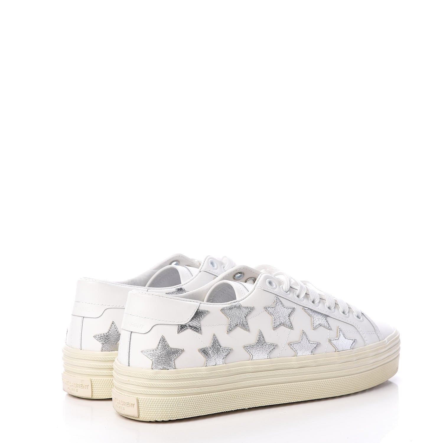 Saint Laurent Calfskin Star Court Sneakers 37.5 White Argent 4 of 11