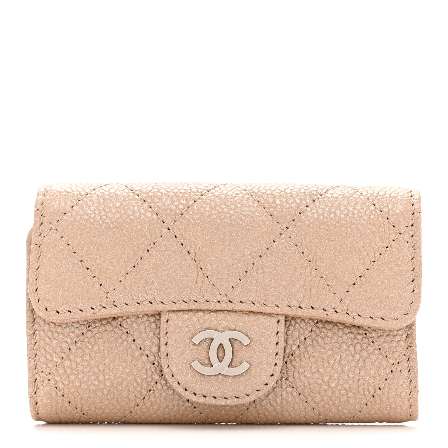 Chanel Metallic Caviar Quilted 6 Key Holder Light Beige 1 of 11
