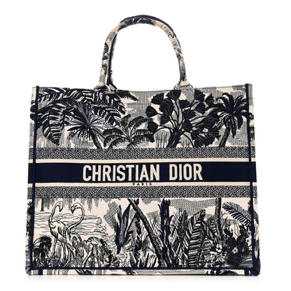 Christian Dior Canvas Embroidered Large Palm Tree Toile De Jouy Book Tote Blue 1 of 11