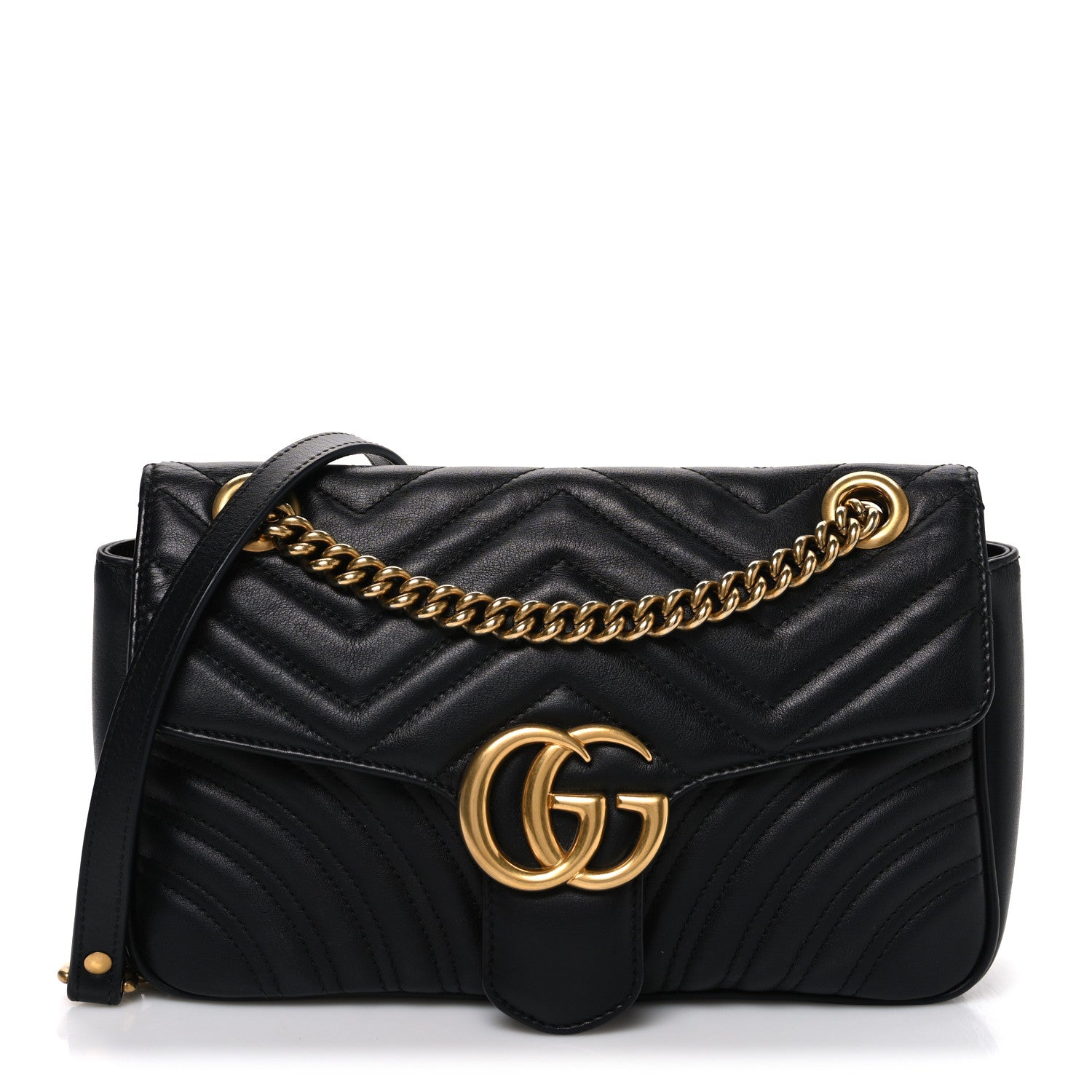 Gucci Calfskin Matelasse Small GG Marmont Shoulder Bag Black 1 of 9