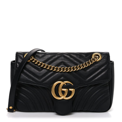 Gucci Calfskin Matelasse Small GG Marmont Shoulder Bag Black 1 of 9