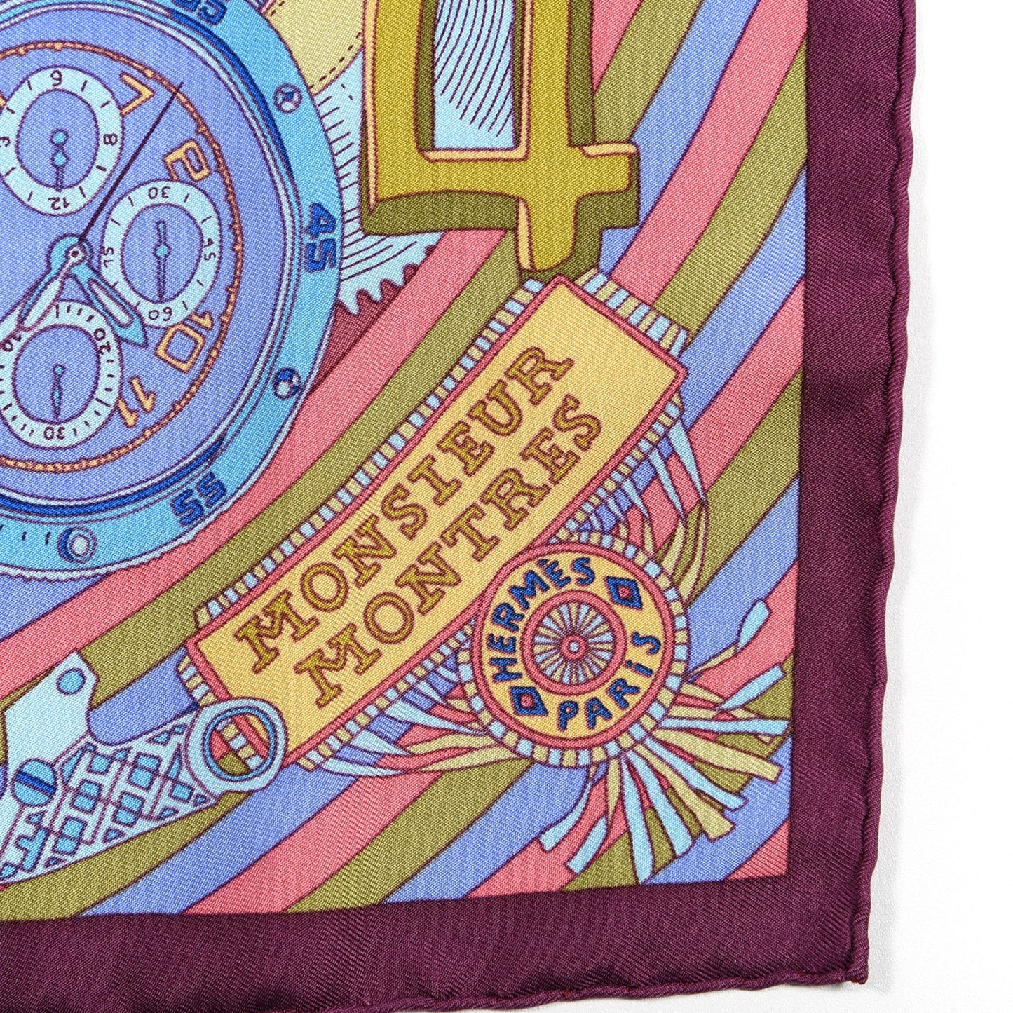 Silk Monsieur Montres Pocket Square Prune Lie De Vin Bleu