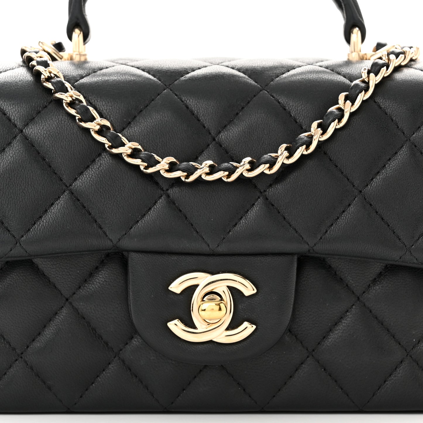 Lambskin Quilted Mini Top Handle Rectangular Flap Black