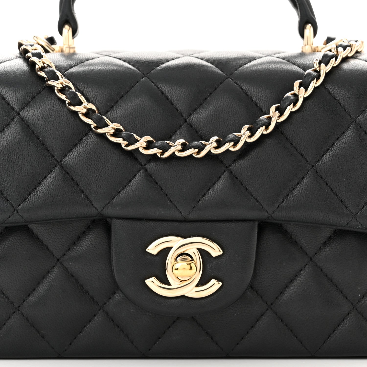 Chanel Lambskin Quilted Mini Top Handle Rectangular Flap Black 7 of 10