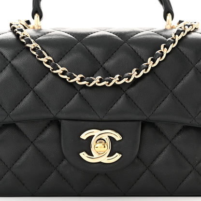 Chanel Lambskin Quilted Mini Top Handle Rectangular Flap Black 7 of 10