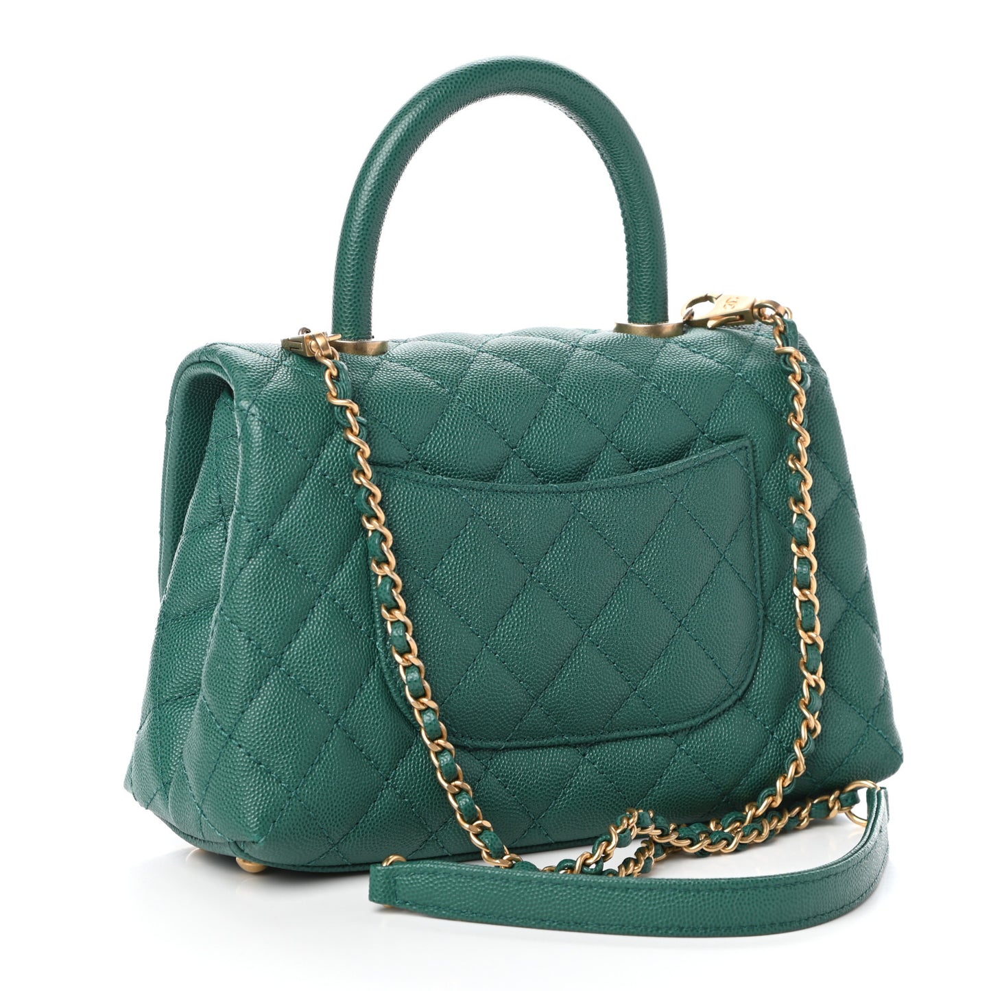 Caviar Quilted Mini Coco Handle Flap Green