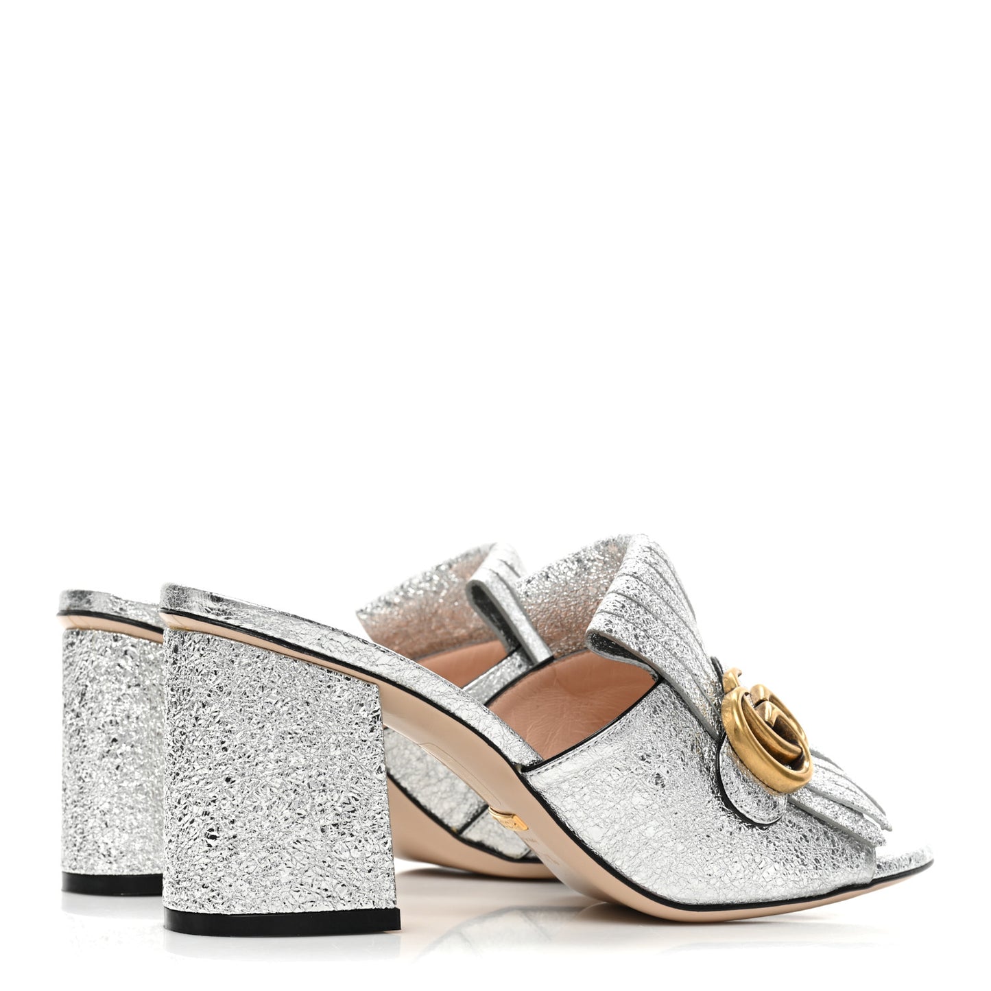 Galassia GG Marmont Fringe 75mm Slide Sandals 37.5 Argento
