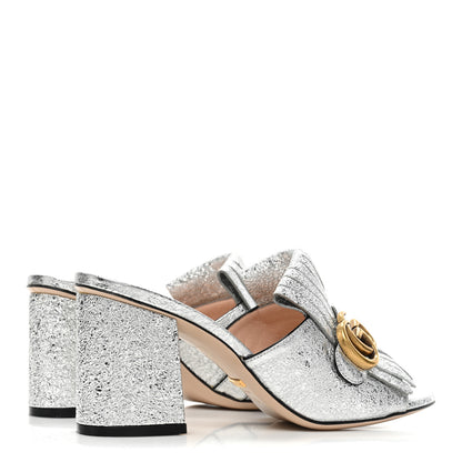 Gucci Galassia GG Marmont Fringe 75mm Slide Sandals 37.5 Argento 4 of 9