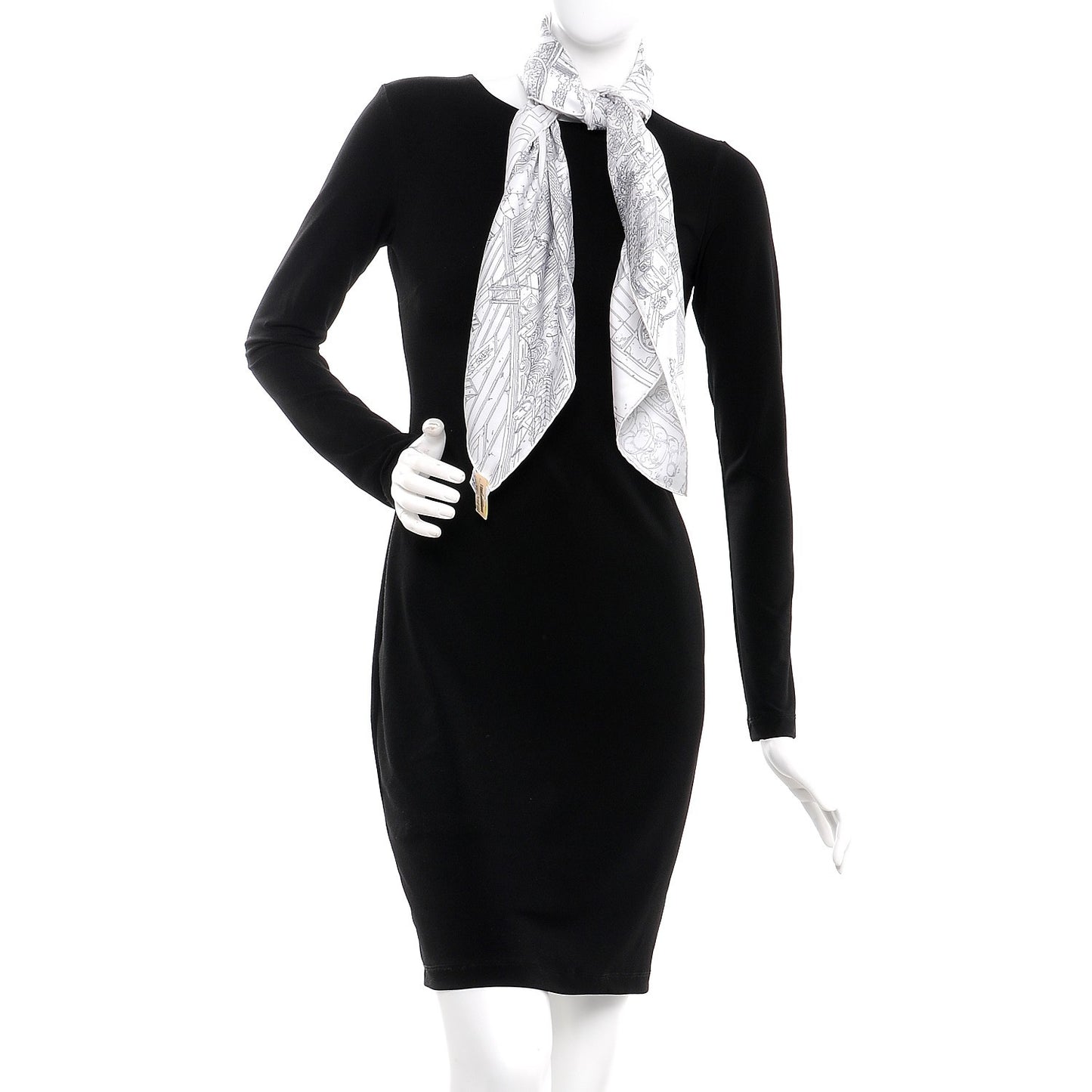 Silk Le Grand Prix Au Faubourg Scarf 90 Blanc Noir Gris