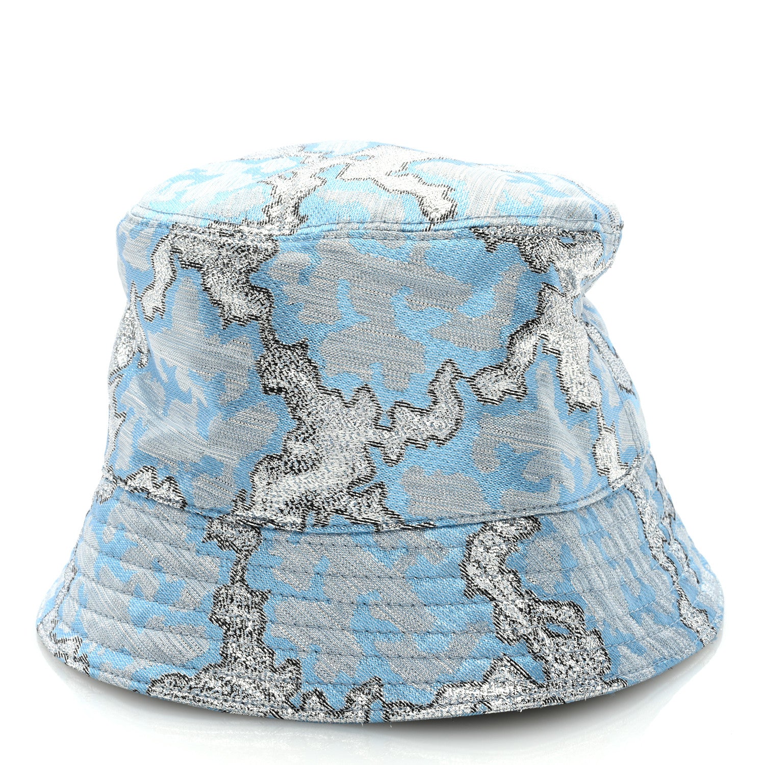 Prada Broccato Metal Triangle Logo Womens Bucket Hat M Blue 3 of 7
