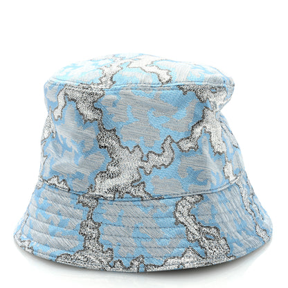Prada Broccato Metal Triangle Logo Womens Bucket Hat M Blue 3 of 7
