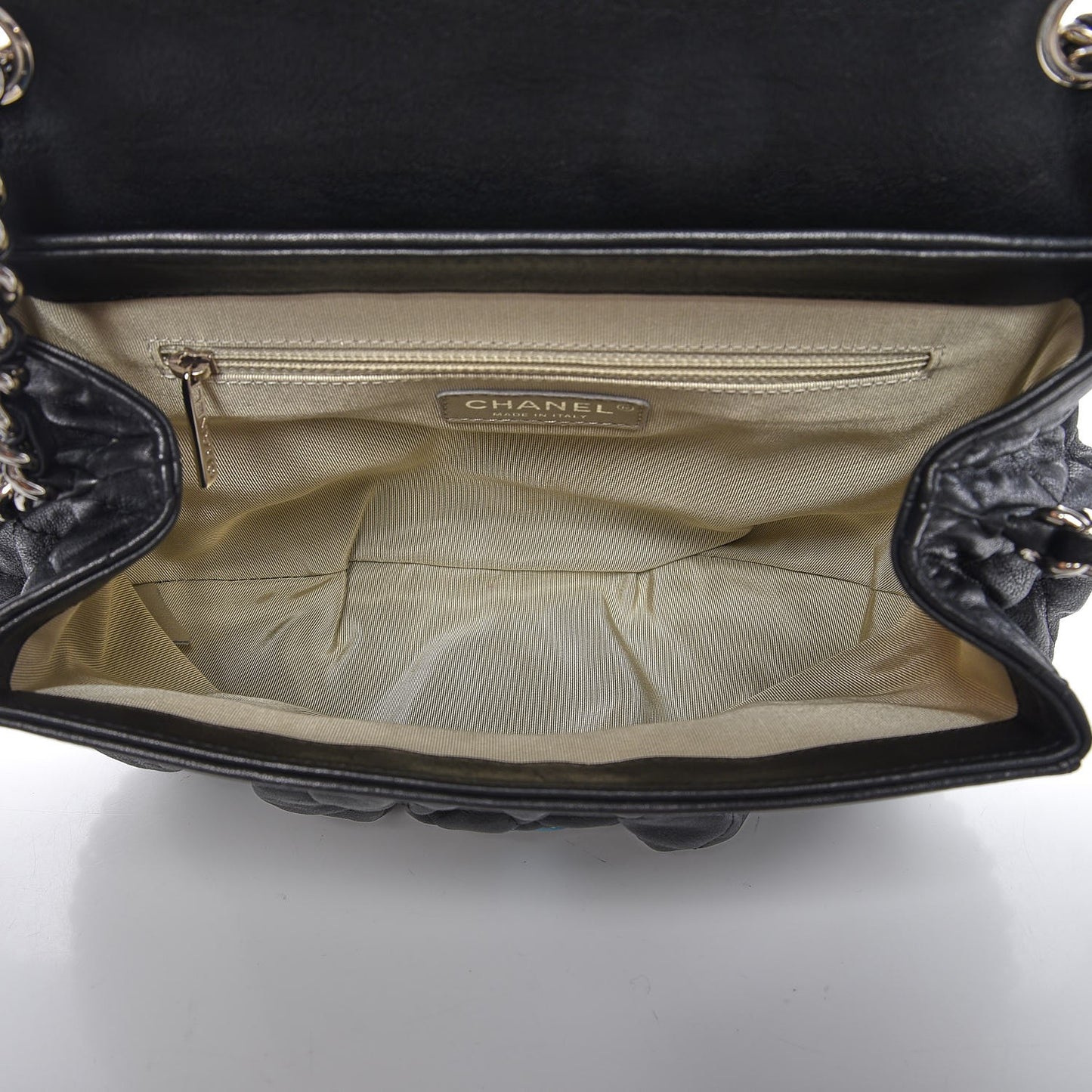 Washed Lambskin Quilted Medium Chain Around Messenger Black