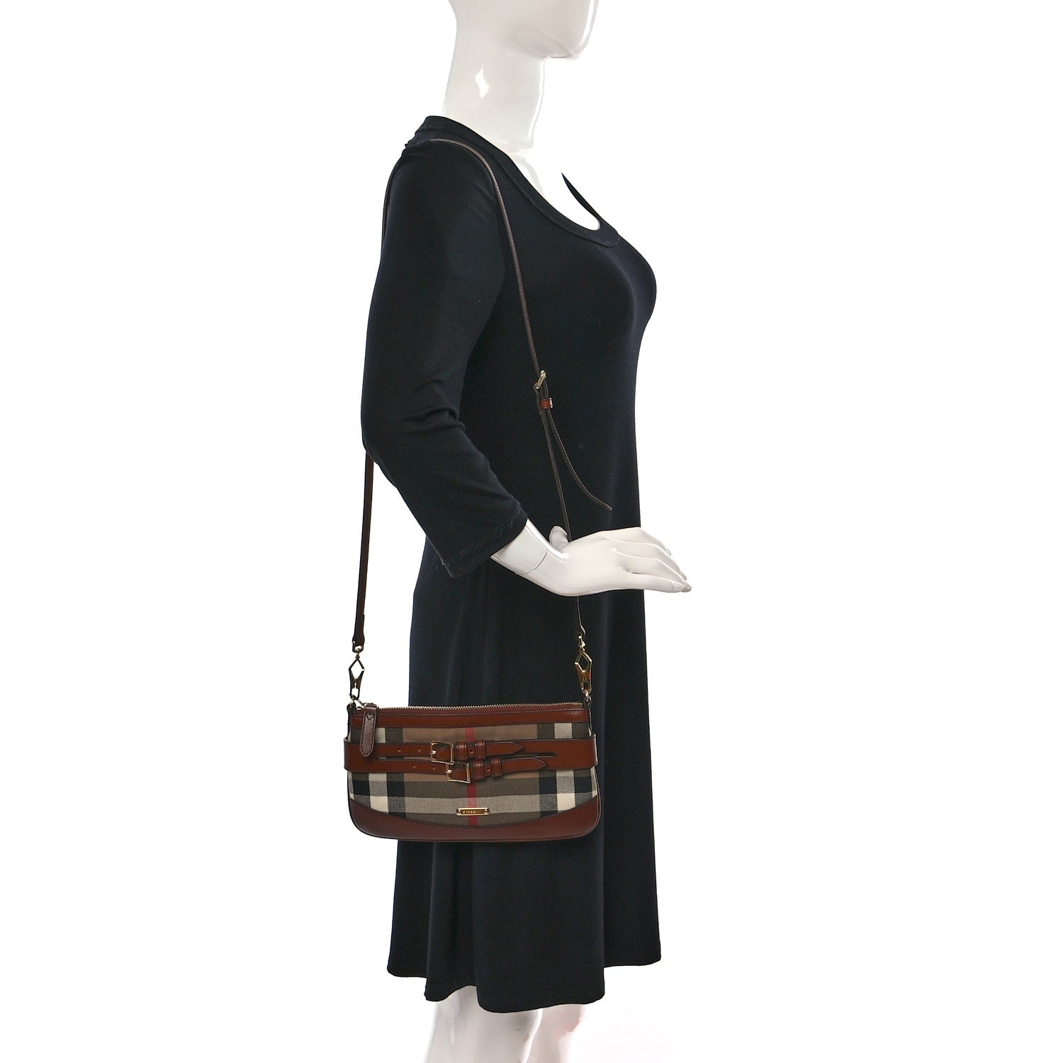 Burberry House Check Bridle Calfskin Peyton Crossbody Dark Tan 2 of 12