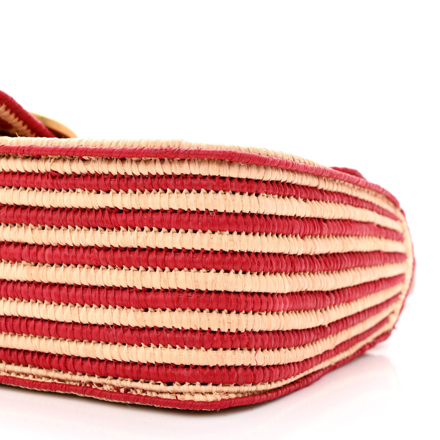 Raffia Woven Small GG Marmont Shoulder Bag Natural Hibiscus Red
