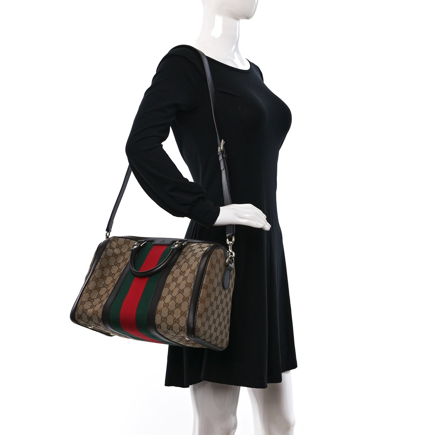 Monogram Selleria Calfskin Vintage Web Medium Boston Beige Ebony Cocoa