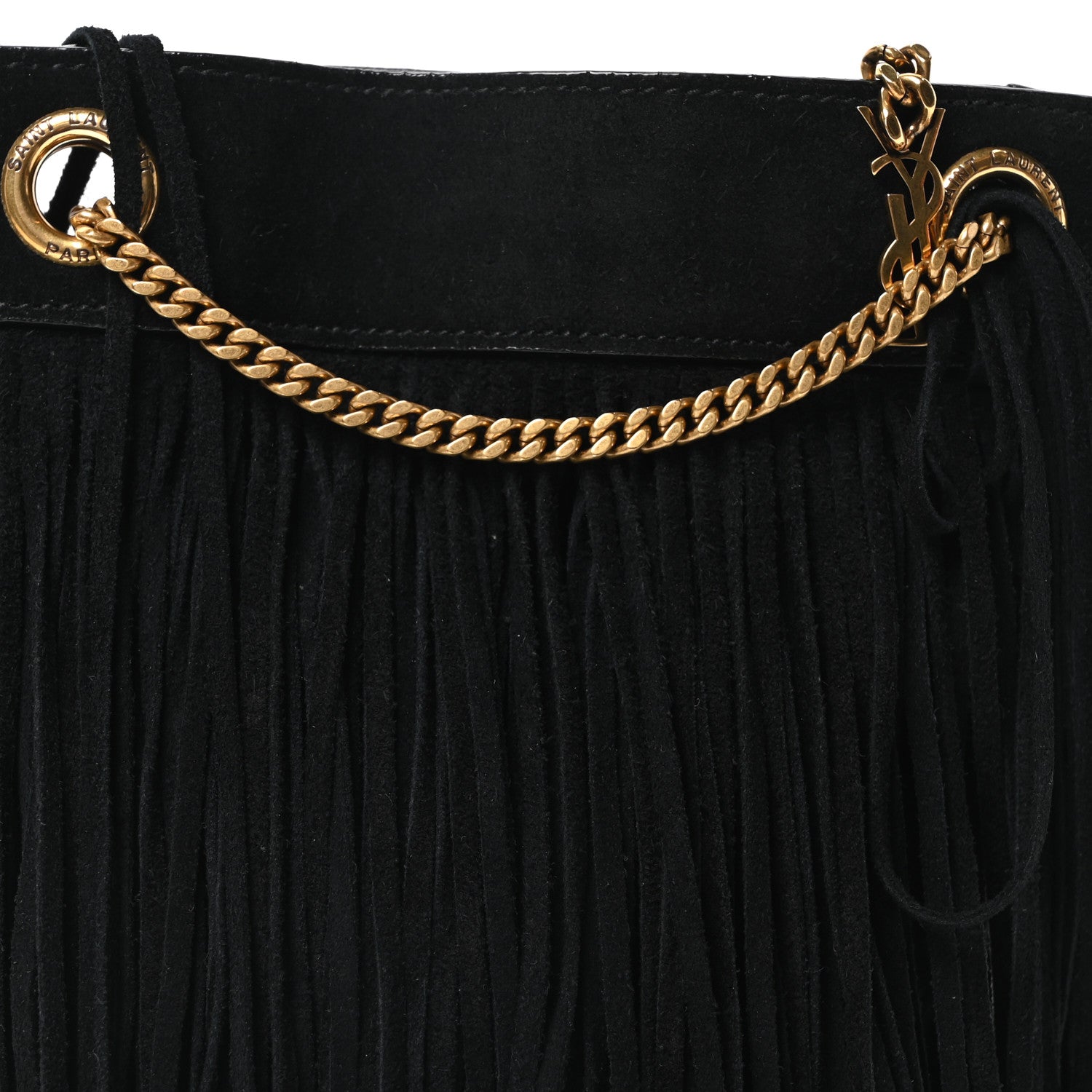Saint Laurent Suede Calfskin Small Grace Fringed Hobo Bag Rope Black 8 of 10