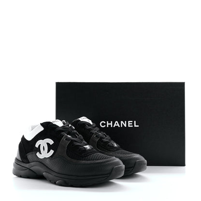 Chanel Mesh Suede Grained Calfskin Womens CC Sneakers 39 Black White 9 of 9
