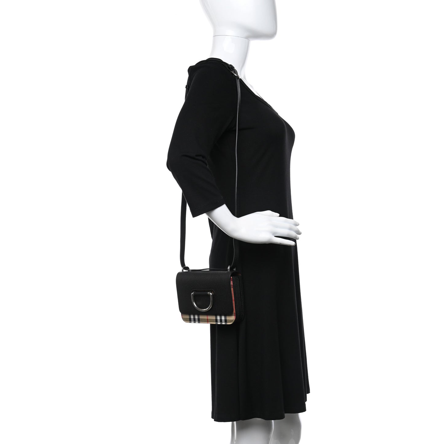 Goatskin Vintage Check Mini D-Ring Bag Black