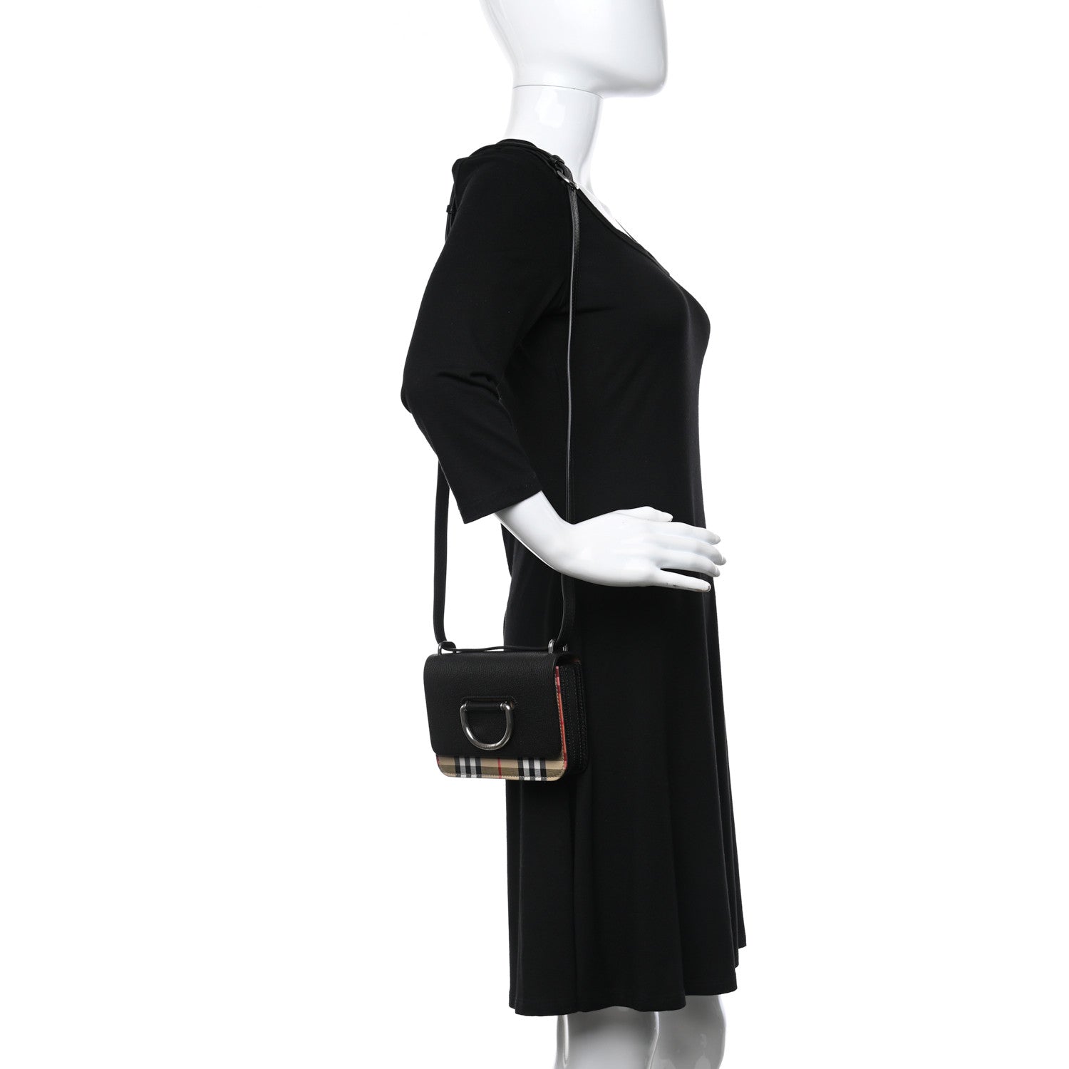 Burberry Goatskin Vintage Check Mini D-Ring Bag Black 3 of 11