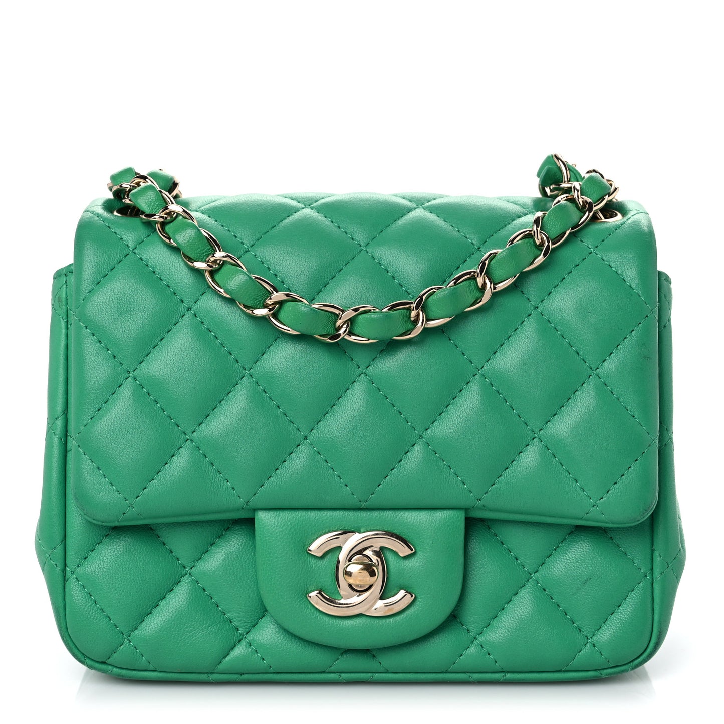 Lambskin Quilted Mini Square Flap Green