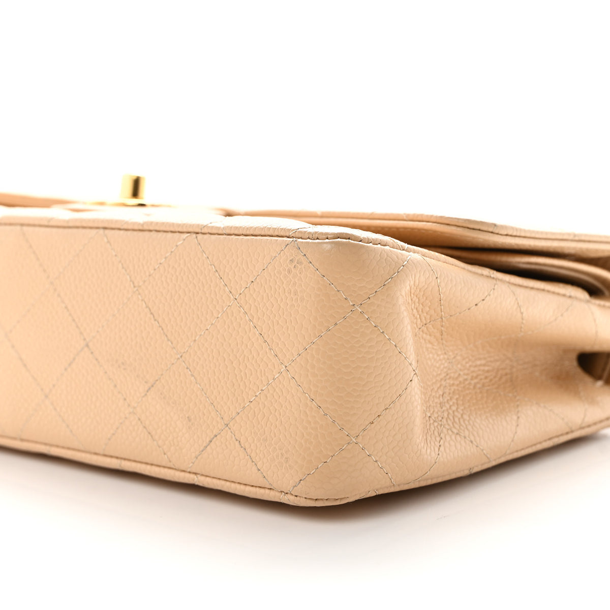 Caviar Quilted Medium Double Flap Beige
