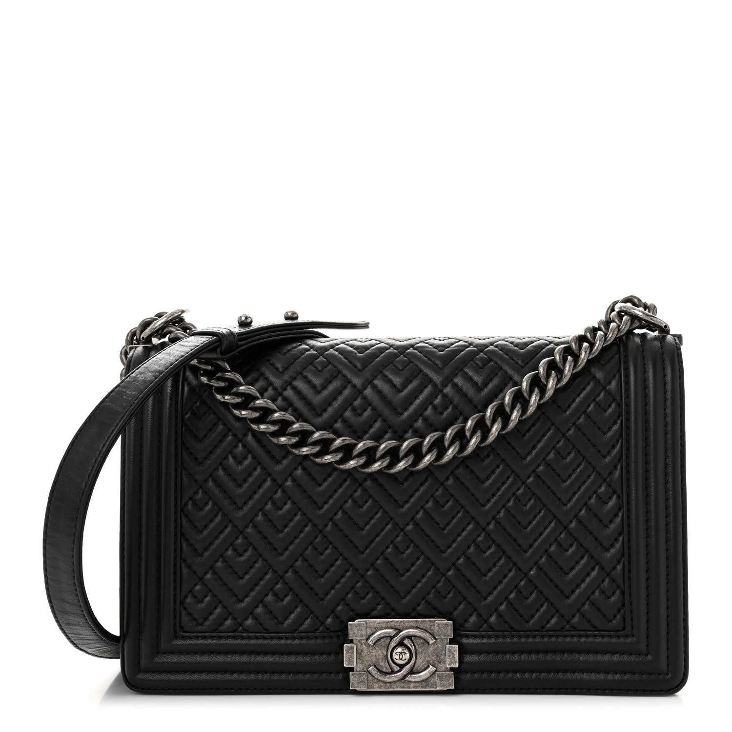 Chanel Lambskin Geometric Chevron Quilted New Medium Boy Flap Black 1 of 11