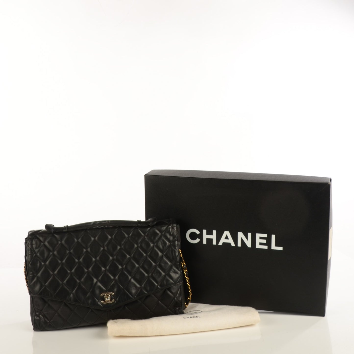 Lambskin Quilted Large Shoulder Flap Bag Black