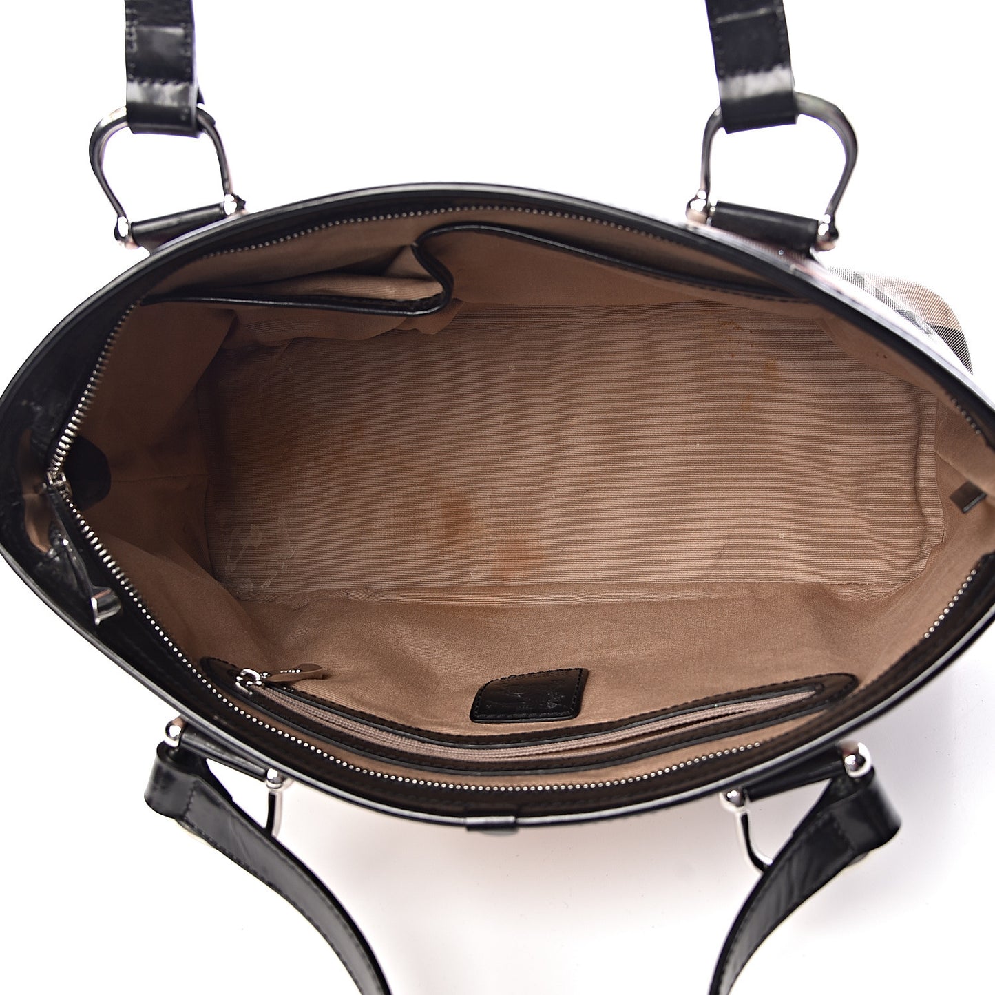Patent Trim Nova Check Shopper Tote Black