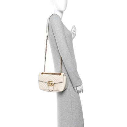 Gucci Calfskin Matelasse Small GG Marmont Shoulder Bag White 2 of 12