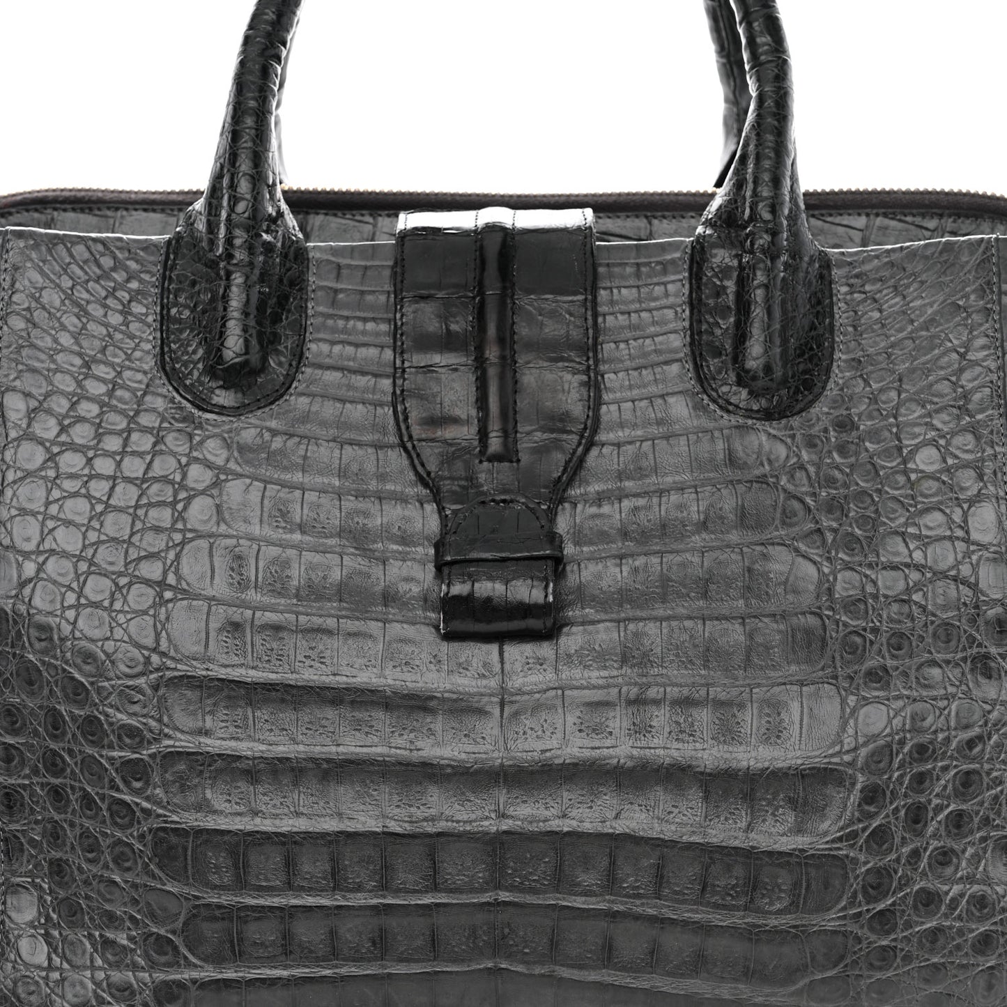 Crocodile Top Handle Satchel Dark Grey