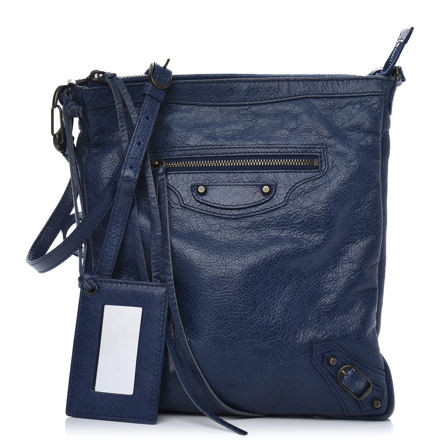 Agneau Classic Hardware Flat Crossbody Bleu Mineral