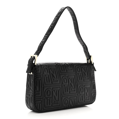 Fendi Nappa Logo Embossed Baguette Black 2 of 10