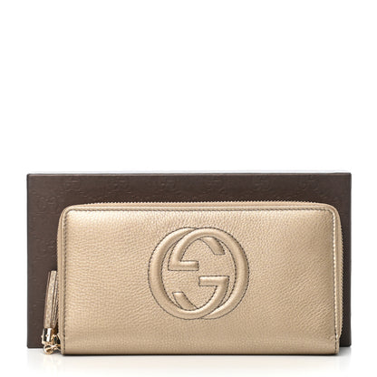 Gucci Metallic Pebbled Calfskin Soho Zip Around Wallet Golden Beige 8 of 8