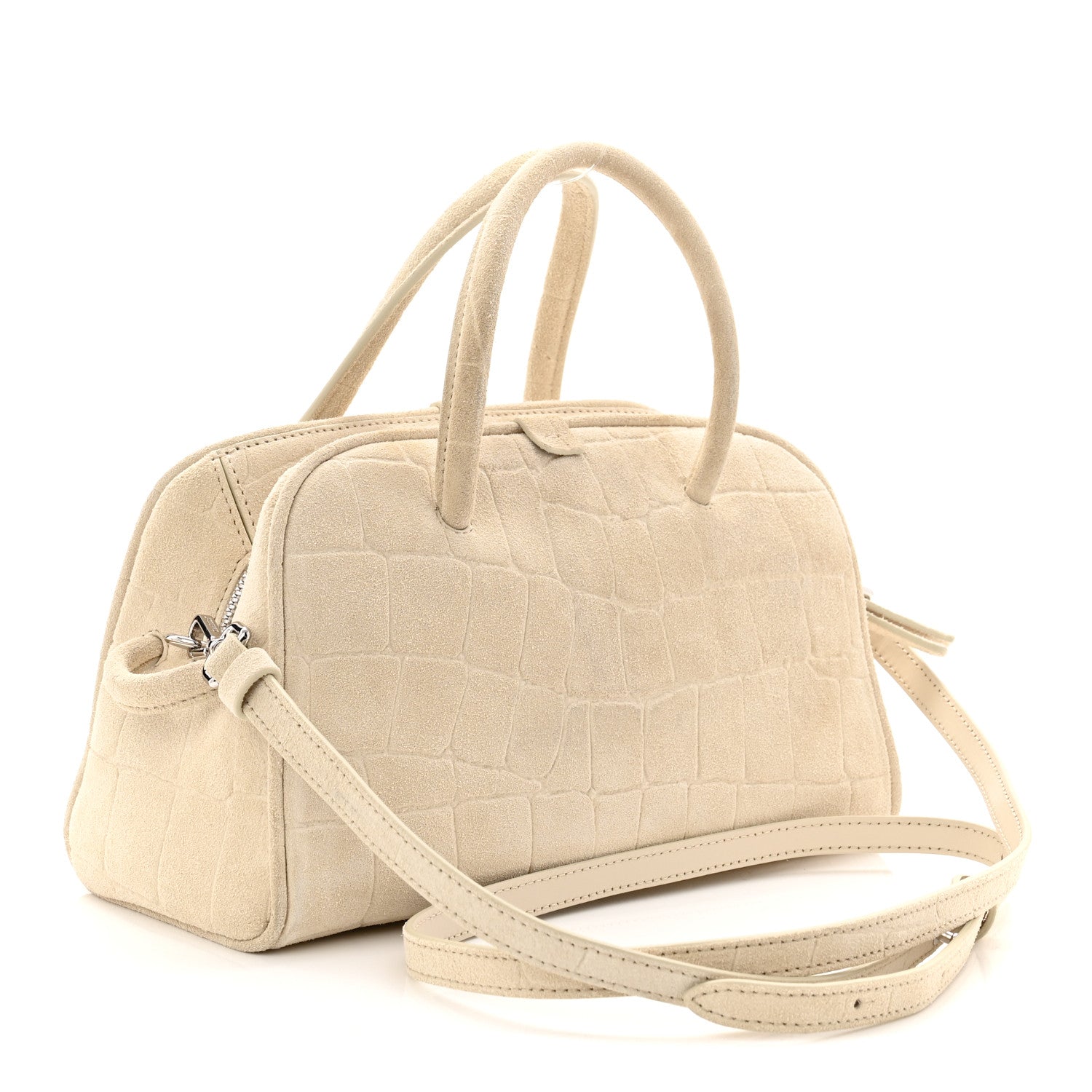 Jacquemus Suede Crocodile Embossed Le Petit Turismo Ivory 3 of 9