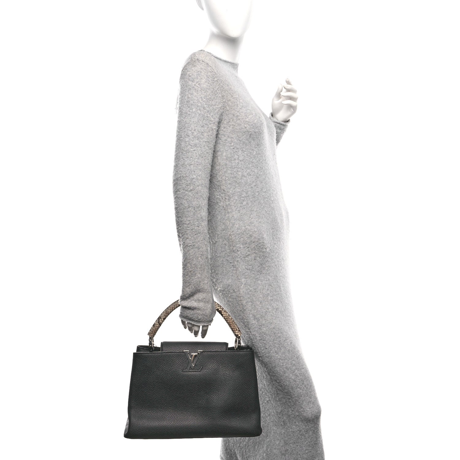 Louis Vuitton Taurillon Snakeskin Capucines MM Black 2 of 9