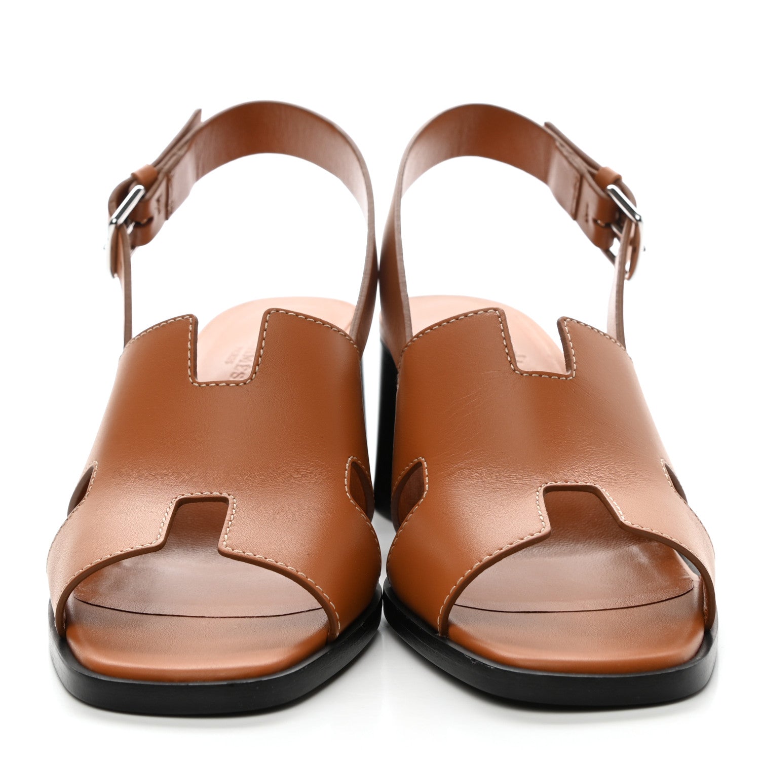 Hermes Calfskin Elbe 60 Sandals 37.5 Marron Glaise 2 of 9