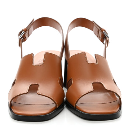 Hermes Calfskin Elbe 60 Sandals 37.5 Marron Glaise 2 of 9