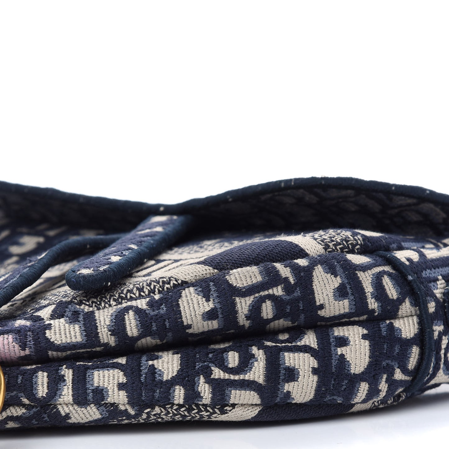 Oblique Embroidered Saddle Bag Blue
