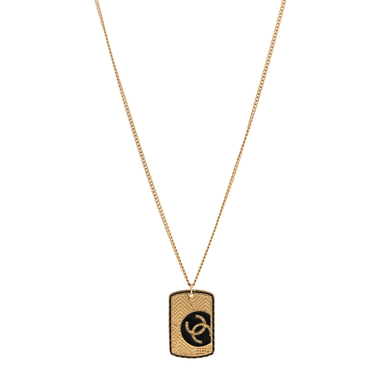 CC ID Dog Tag Charm Necklace Gold Black