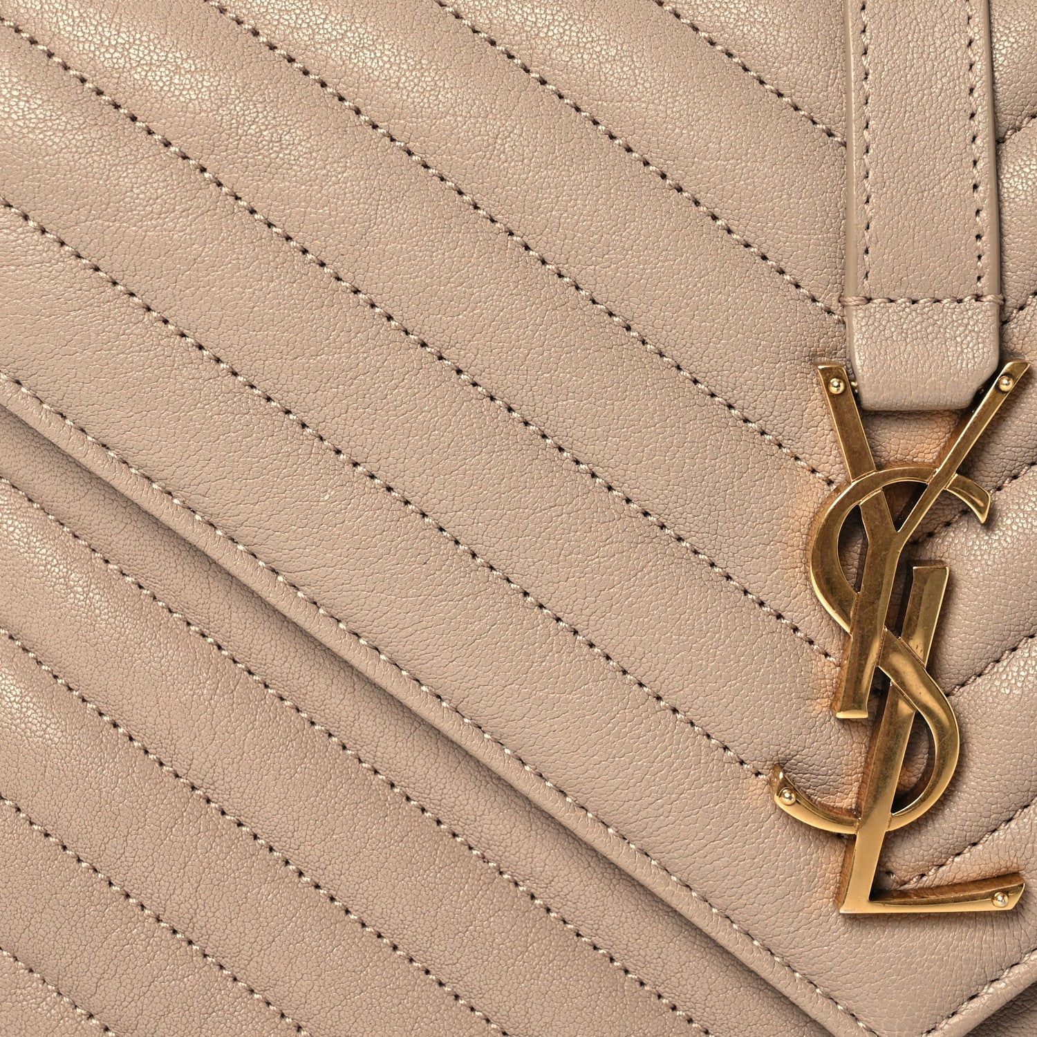 Saint Laurent Sheepskin Matelasse Chevron Monogram Medium College Bag Dark Beige 8 of 14