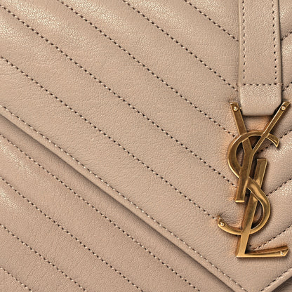 Saint Laurent Sheepskin Matelasse Chevron Monogram Medium College Bag Dark Beige 8 of 14