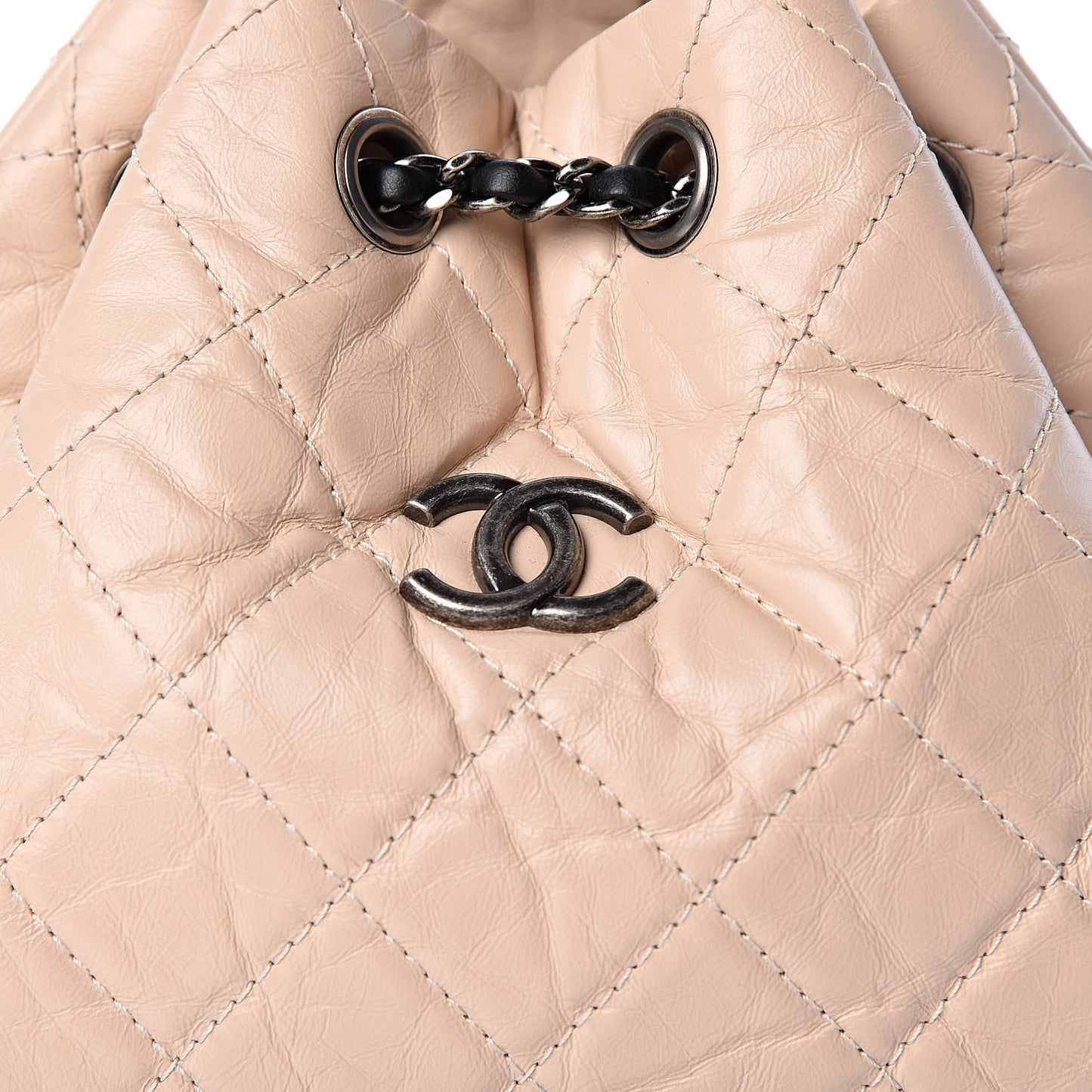 Aged Calfskin Quilted Small Gabrielle Backpack Beige Black