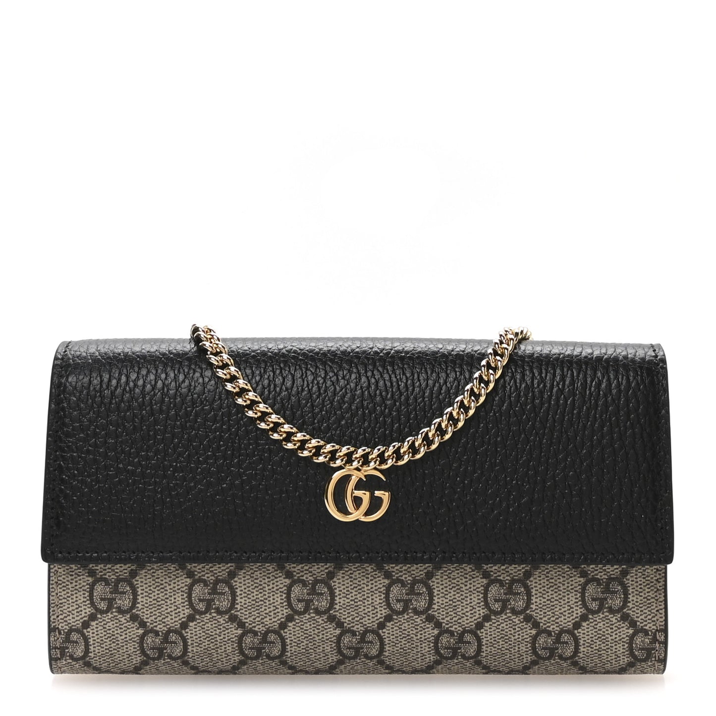 Dollar Calfskin GG Supreme Monogram Petite GG Marmont Wallet Chain Bag Black Beige Ebony