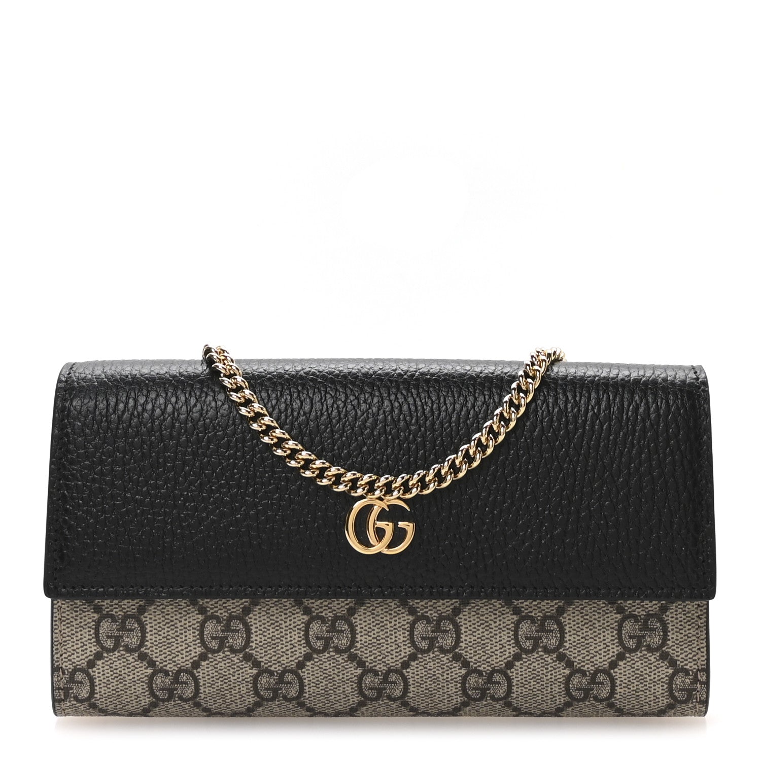 Gucci Dollar Calfskin GG Supreme Monogram Petite GG Marmont Wallet Chain Bag Black Beige Ebony 1 of 11