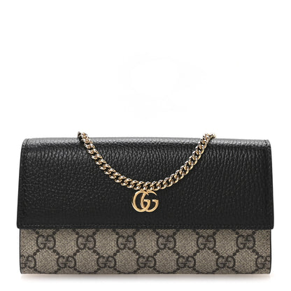 Gucci Dollar Calfskin GG Supreme Monogram Petite GG Marmont Wallet Chain Bag Black Beige Ebony 1 of 11