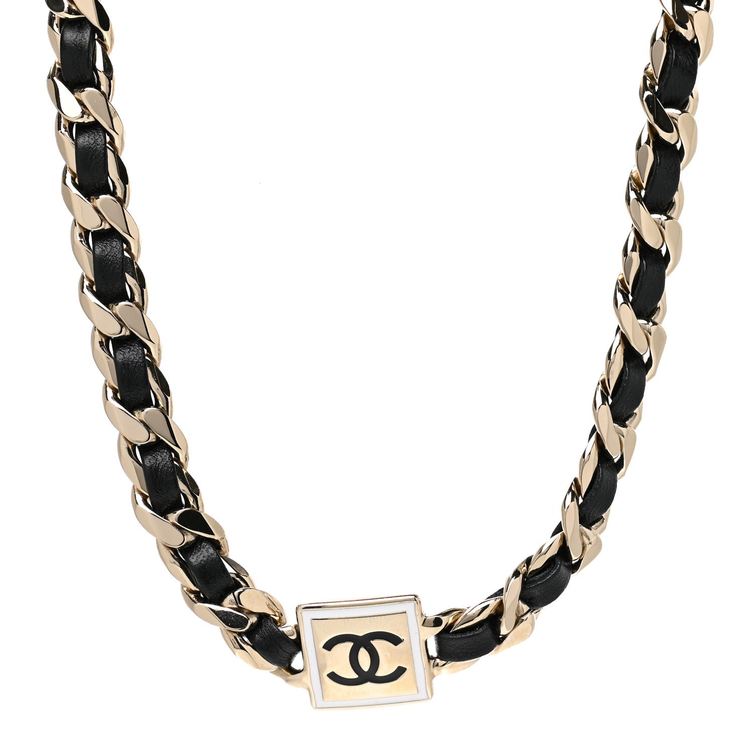 Chanel Metal Lambskin CC Square Choker Gold Black White 1 of 5