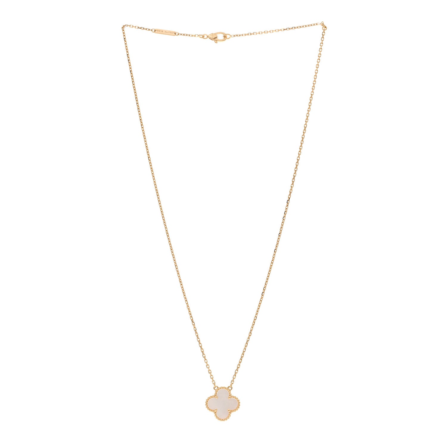 Van Cleef & Arpels 18K Yellow Gold Mother of Pearl Vintage Alhambra Pendant Necklace 3 of 5